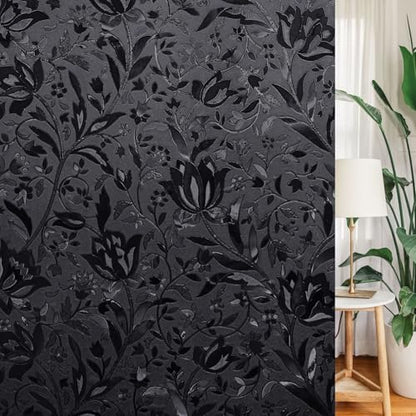 Total Blackout Window Film - 100% Opaque Frosted Privacy Film for High Privacy, Removable Static Cling (Tulip Design, 17.5 x 78.7 Inches) - color: Black, size: 17.5 x 78.7 Inch