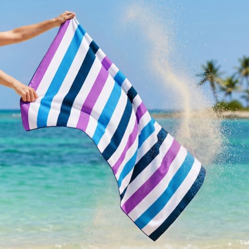 Exclusivo Mezcla Microfiber Quick Dry Large Beach Pool Towel - color: Stripe-dark Purple, size: 30" x 60"