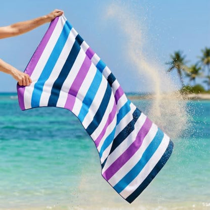 Exclusivo Mezcla Microfiber Quick Dry Large Beach Pool Towel - color: Stripe-dark Purple, size: 30" x 60"
