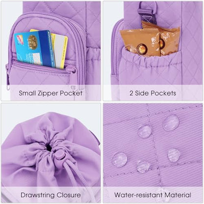 sportsnew 40oz Insulated Crossbody Water Bottle Bag Gym Hiking Phone Pocket - color: Quilt Purple