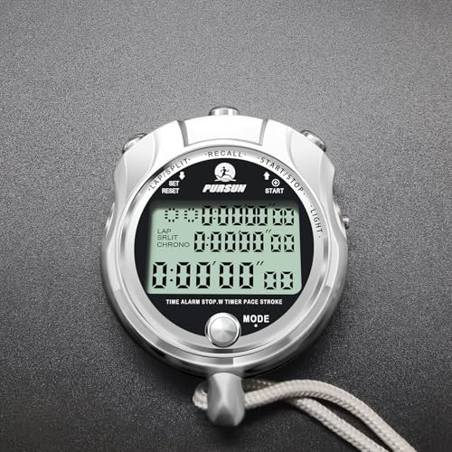 Stopwatch Timer, Digital Stop Watch with 0.01second & 0.001second Timing, Metal 10/100/400 Laps Memory, Rolilink Large dispaly Alarm Clock for Coach Sports Running Marathon - color: 400 Lap-backlight-metal