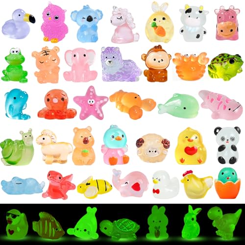 50Pcs Unique Mini Resin Animals Variety Pack, Glow in the Dark Miniature Figures Bulk, Small Luminous Animal Figurines for DIY Crafts Miniature Garden Aquarium Terrarium Office Home Decoration