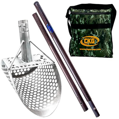Sand Scoops for Beach Metal Detecting Stainless Steel Beach Metal Detecting Shovel Underwater Treasure Hunting, Metal Detector Accessories(Bag + Scoop + Carbon Fiber Handle), (9x6 + Handle) - size: 9 x 6 in + Handle