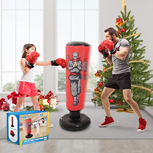 47" Kids Inflatable Punching Bag with Gloves, Boxing Bag Toy for Boy Girl