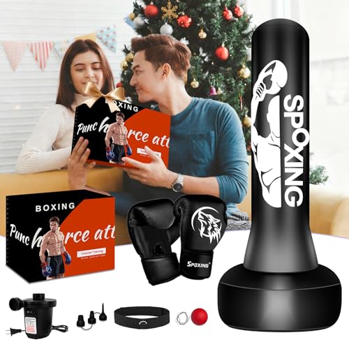 Punching Bag for Adults Teens, 70" Heavy Duty Boxing Bag with Stand | Kickboxing and MMA Muay Thai Training Equipment for Men and Women Beginners - color: Black Red Alphabet Pattern