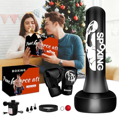 Punching Bag for Adults Teens, 70" Heavy Duty Boxing Bag with Stand | Kickboxing and MMA Muay Thai Training Equipment for Men and Women Beginners - color: Black Red Alphabet Pattern