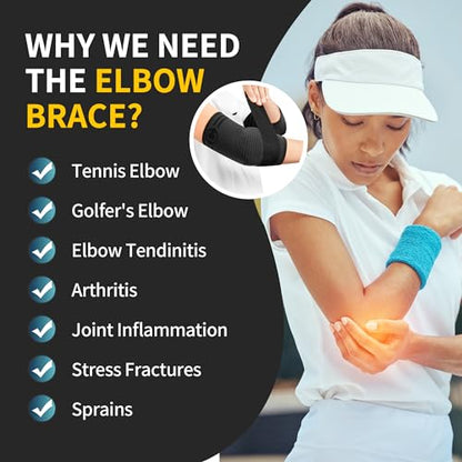 CAMBIVO 1 Pair Elbow Compression Sleeve with Removable Strap & Gel Pad for Men Women, Elbow Brace for Tendonitis and Tennis Elbow, Golfers Elbow Brace for Weightlifting, Arthritis, Workout, Joint Pain