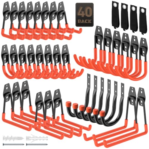 Heavy Duty Garage Hooks for Storage & Hanging Items, 40-Pack - color: 40-Pack Set Orange