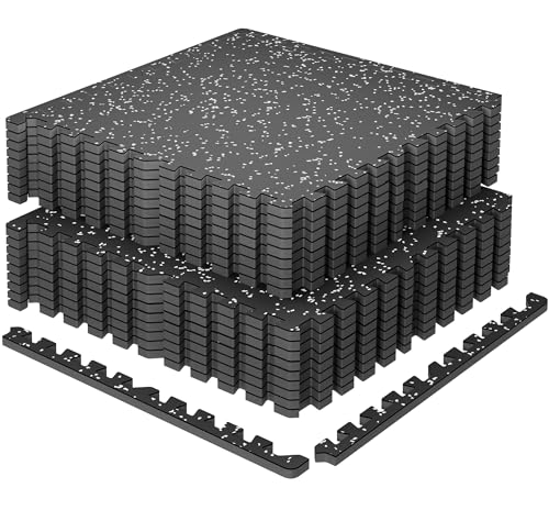 SUPERJARE 0.79'' Extra-Thick Exercise Equipment Mats, 18 Pcs 72 Sq Ft Rubber Top Floor Tiles with High Density EVA Foam, Interlocking Gym Flooring for Home Gym, Workout Mat, Black/Grey - size: 18 Tiles (72 Sq Ft)