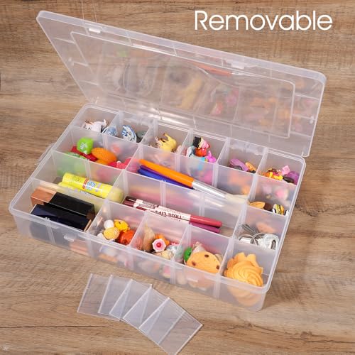 Molain 24 Grids Large Plastic Organizer Box, Clear Storage Box with Adjustable Dividers Container Craft Storage for Jewelry, Art DIY Crafts, Washi Tapes, Fishing Tackle, Beads and Small Parts