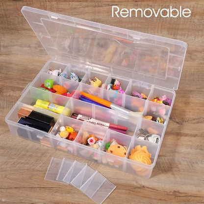 Molain 24 Grids Large Plastic Organizer Box, Clear Storage Box with Adjustable Dividers Container Craft Storage for Jewelry, Art DIY Crafts, Washi Tapes, Fishing Tackle, Beads and Small Parts