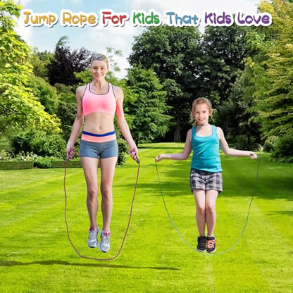 Jump Rope For Kids,Jump Rope Kids,Adjustable Soft Skipping Rope,Toddler Jump Rope With Skin-Friendly Foam Handles For Kids, Boys,Girls,Women, Men,Exercise Activity,Outdoor Fitness - color: Blue+Yellow