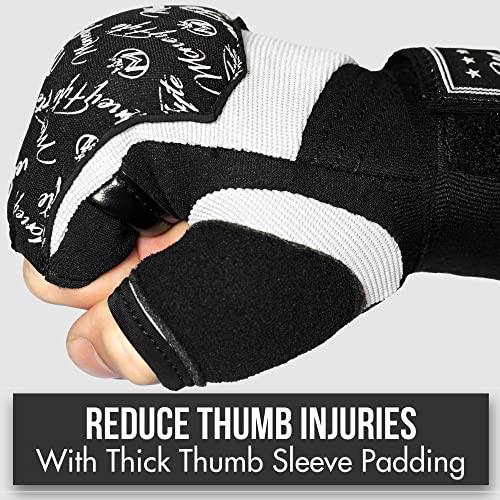 Quick Gel Boxing Wraps Under Boxing Gloves - Kickboxing MMA Muay Thai - Fist, Knuckle, Wrist Wrap Protection Inner Glove Hand Wraps - Men Women Kids - color: Black/White, size: X-Small