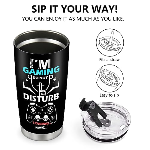Jekeno Gaming Mug Tumbler Boys Gifts - Kids Teens Men Gamer Gamepad Presents Game Controller Travel Coffee Cup for Boyfriend Son Dad Husband Birthday Halloween Christmas 20oz Stainless Steel
