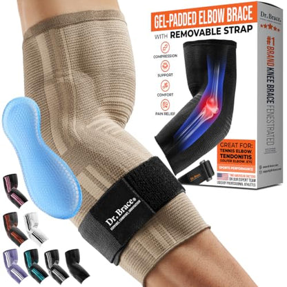 DR. BRACE® Elite Elbow Brace, Breathable Elbow Compression Sleeve - color: Nude (Beige), size: Small