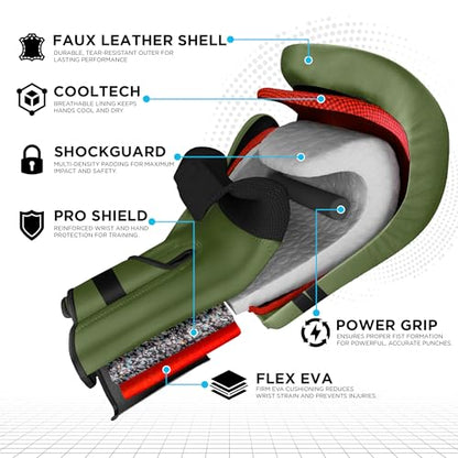 Wyox Adult Boxing Gloves – Sparring Gloves for Kickboxing, Muay Thai, MMA, Punching Bag, Focus Pads, Thai Pad & Double End Bag - color: Green, size: 12 oz