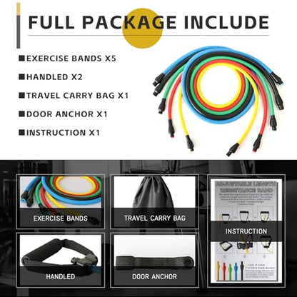 Latex-Free Resistance Bands with Handles for Exercise and Therapy