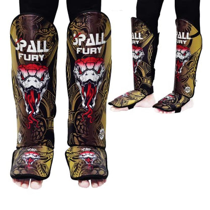 MMA Shin Instep Pad Kick Thai Pad Kick Boxing Guard Protector Leg Foot Guard(Gold Black-XL)