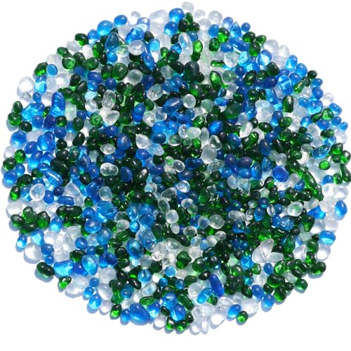 Sea Glass Stones - Green Mixed Clear Glass Pebbles Gemstones - Perfect for Aquarium Rocks, Fish Tank Gravel, Vase Fillers, DIY Crafts, and Home Decor (0.9LB/14oz) - color: Green Mixed