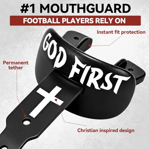 Outus Faith Cross Football Mouth Guard with Connected Strap, God First - style: GOD FIRST
