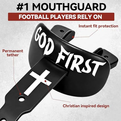Outus Faith Cross Football Mouth Guard with Connected Strap, God First - style: GOD FIRST