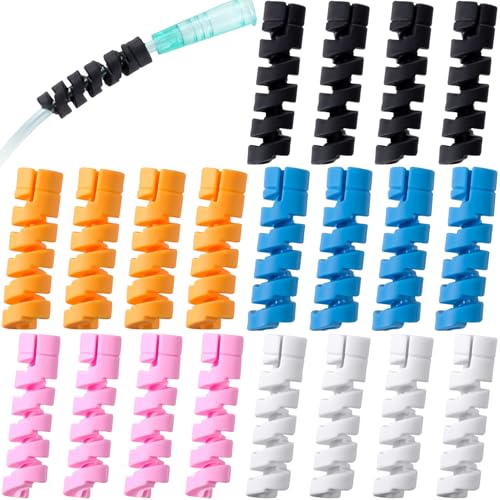 20 Packs Oxygen Tube Support Crimp Straightener, Retractable Oxygen Tubing Support for Portable Oxygen Concentrator, Oxygen Tubing Reels Supplies for Nasal Cannula - 5 Colors - color: Black,white,pink,yellow,blue,20packs