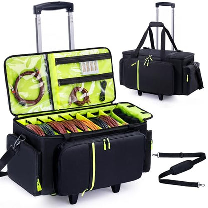 Rolling DJ Cable Bag with Wheels, DJ Equipment Bag with Laptop Compartment - color: Yellow, size: With Wheels