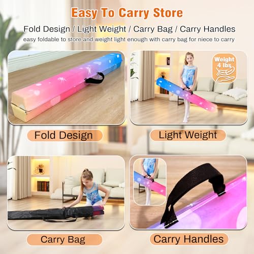 Marfula 6 FT / 8 FT / 9 FT Folding Gymnastics Beam Foam Balance Floor Beam - color: Bubble Rainbow, size: 9 Ft