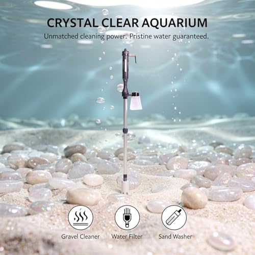 9 Piece Aquarium Gravel Cleaner Electric, Automatic Fish Tank Water Changer with US Adapter, Sand Washer Siphon with Mesh Bag, 22 to 32.3 in, 560 to 820 mm Adjustable Tube, 3 Modes