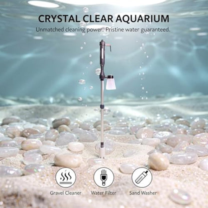 9-Piece Aquarium Gravel Cleaner Electric, Automatic Fish Tank Water Changer, 3 Modes, Sand Washer Siphon with Filter Bag, 22-32.3 in Adjustable Tube, US Adapter