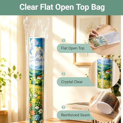 Plastic Poster Sleeves, 20 Pack 6 x 50 Inch Acid-Free Clear Storage Bag, Waterproof Flat Open Poly Long Narrow Tube for Blueprint, Collection, Painting Artwork, Fishing Rod and Umbrella, 2Mil