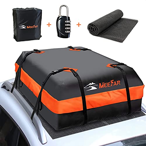 Car Roof Bag Rooftop Cargo Carrier Bag Waterproof 15 Cubic Feet roof Cargo | Soft Shell Luggage rack bag for All Vehicle with/Without Rack,Includes Anti-Slip Mat,8 Reinforced Straps,6 Door Hooks,Lock - size: 15 Cubic Feet