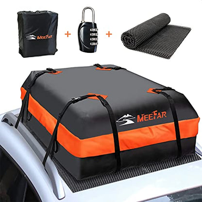 Car Roof Bag Rooftop Cargo Carrier Bag Waterproof 15 Cubic Feet roof Cargo | Soft Shell Luggage rack bag for All Vehicle with/Without Rack,Includes Anti-Slip Mat,8 Reinforced Straps,6 Door Hooks,Lock - size: 15 Cubic Feet