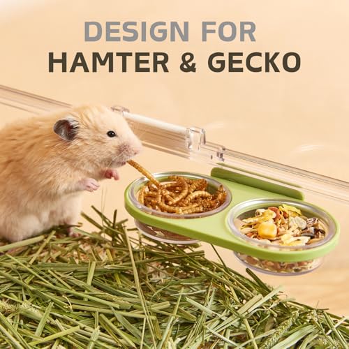 Magnetic Reptile Feeding Ledge with 2 Pack Plastic Bowls Food Feeder Water Dish for Crested Gecko Dwarf Hamster(Gray, Magnetic-Mounted)