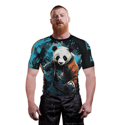 Panda Fighter Men's Short Sleeve Compression Rash Guard MMA Jiu Jitsu BJJ Grappling Base Layer Combat Shirt - color: V3, size: 5X-Large