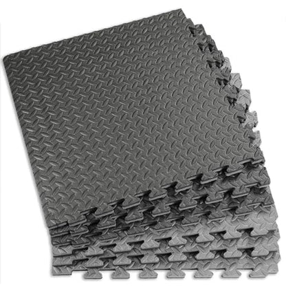 1" Extra Thick 48 sq ft Reversible EVA Gym Foam Floor Mat Tiles (24" x 24"), Steel Pattern, 12 pcs, Black & Grey