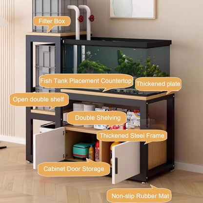 Aquarium Stand with Storage, Breeder Turtle Terrarium Stand Rack, Sturdy Steel Frame, Non - Slip Pads, Fit Living Room/Office(Black,150cm/59.1in) - color: Black, size: 150cm/59.1in