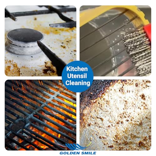 GOLDEN SMILE 3-Pack 7" Stainless Steel Wire Brush Set - 40% Denser Ultra-Stiff Bristles, Heavy-Duty for Grill Grates, Uncoated Pans, Rust Removal & Deburring