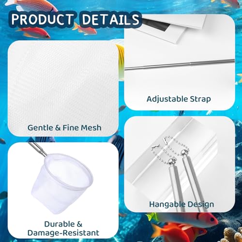 2-Pack Aquarium Fish Net - 3.3In & 2.6in Fishes Tank Shrimp Net Debris Cleaning Tools - Fast-Dry Mesh Scoop with Extendable Handle - Small Fish Net for Fish Tank for Shrimp & Bettas