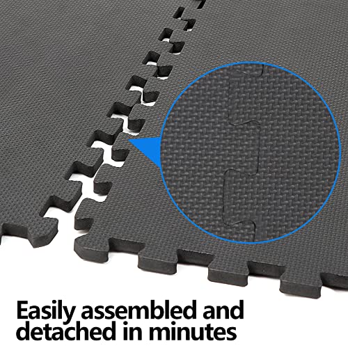 HomGarden Puzzle Exercise Mat 1/2’’ EVA Interlocking Foam Floor Mats for Exercise Equipment Home Gym Workout Mat(6 Tiles) Black