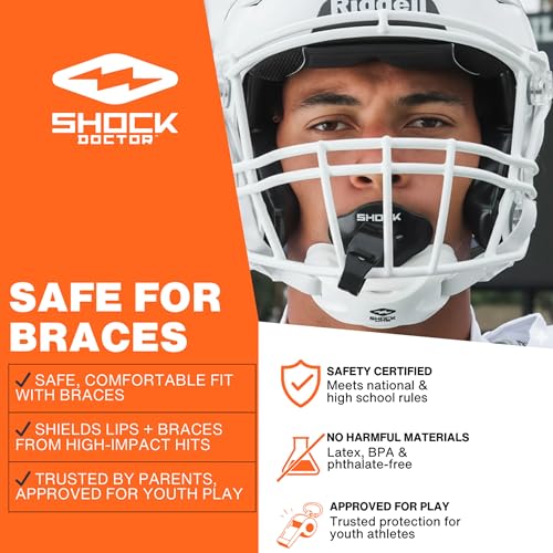 Shock Doctor Bolt Lipguard, Adult Mouth Guard Football with Strap. Mouthguard One Size Fits All - color: Purple