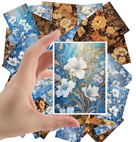 Large Stickers Pack 24 pcs ~ Golden Petals and Azure Dreams: A Lush Collection of Floral Majesty - Exquisite Blooms in Hues of Sunset and Sky for an Elegant Stickers Set - color: Fourtysix
