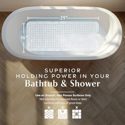 SlipX Solutions Power Grip Bathtub Safety Mat | Precision Grip Technology for Longer, Stronger, & Softer Wet Surface Protection | Solid White 39"x16" - color: Solid White