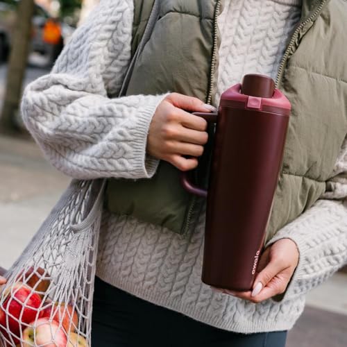 Owala FreeSip Tumbler Stainless Steel Water Bottle 40 oz Black Cherry | Triple-Layer Insulation | Leak-Proof Lid with Push-Button | Double Threaded Lid for Left and Right-Handed Drinking - color: Black Cherry, size: 40 Ounces