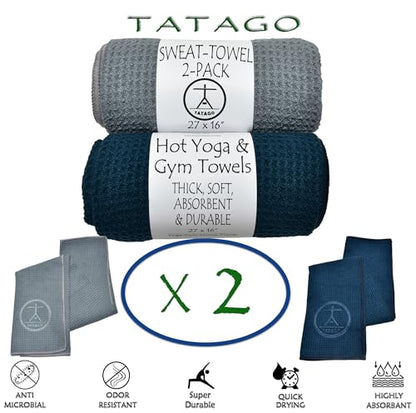 Hot Yoga Sweat & Hand Towel - Soft & Absorbent, Quick Drying Microfiber Non Slip for XL Yoga Mat or Gym - Travel Towel 2-Pack - color: Oceanic/Nube Gris
