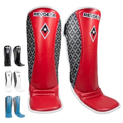Revgear Superlite Light Weight Leather Shin Guards | for Martial Arts/MMA - color: Red, size: Large