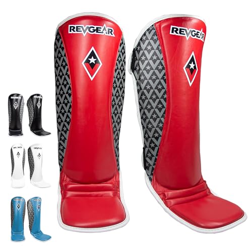 Revgear Superlite Light Weight Leather Shin Guards | for Martial Arts/MMA - color: Red, size: X-Large