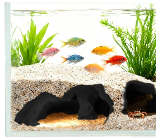 Aquarium Cave Tunnel 3D Printed - Fish Tank Decoration Natural Fish Hideout for Pleco, Shrimp & Corydoras | Sinking Base & Viewing Ports | Substrate-Friendly Decor (6.7" Under Gravel Design)