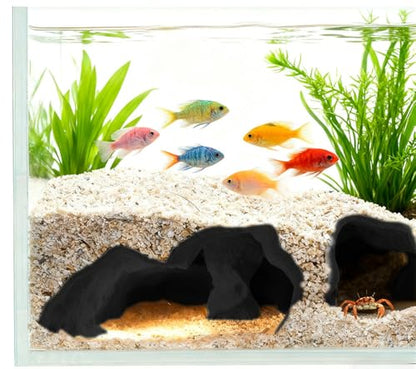Aquarium Cave Tunnel 3D Printed - Fish Tank Decoration Natural Fish Hideout for Pleco, Shrimp & Corydoras | Sinking Base & Viewing Ports | Substrate-Friendly Decor (6.7" Under Gravel Design)