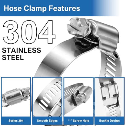 #4 Mini Hose Clamp 10Pcs, Adjustable Stainless Steel Band with Zinc Plated Screw, Wire Hose Clips Worm Gear Hose Clamps